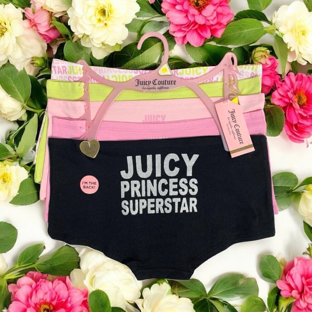 Juicy Couture Black, Pink, Green Hipster Cotton Panty 5 Piece Set Size L NWT - Picture 10 of 10